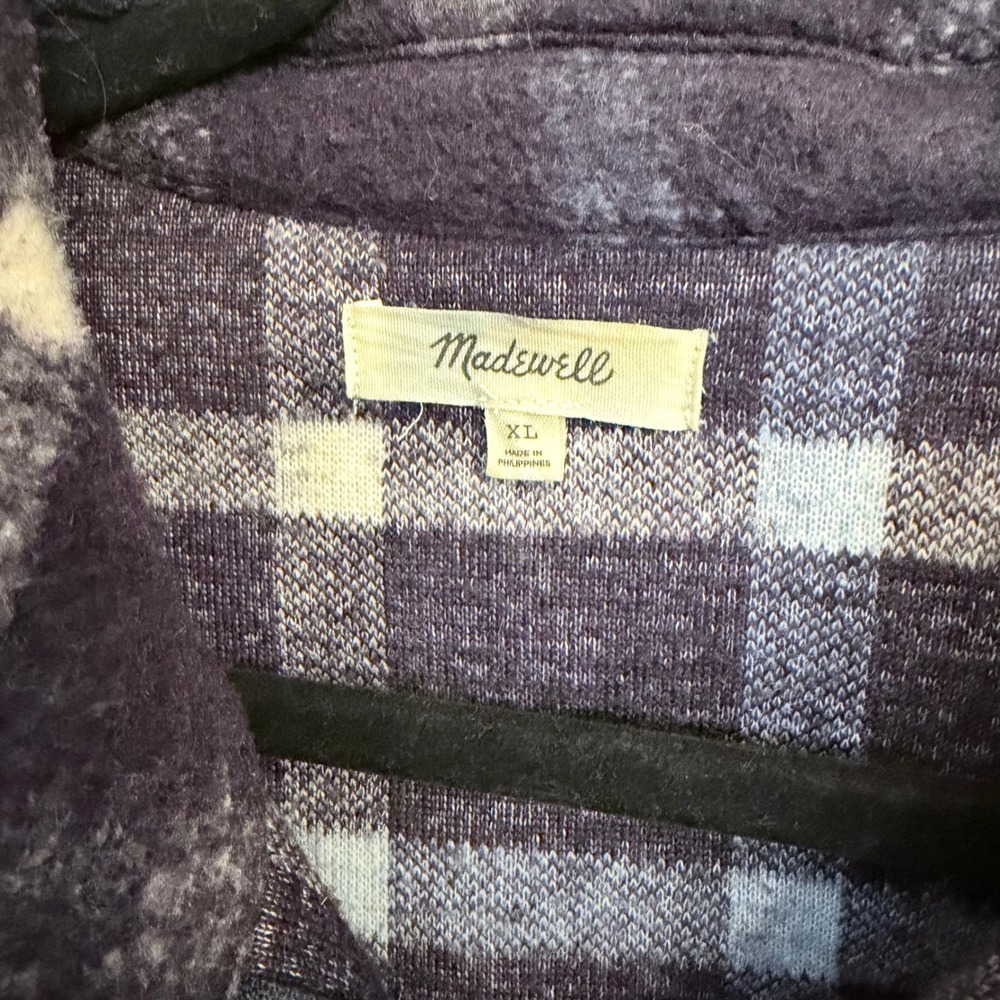 Madewell Women XL Navy Blue Plaid Quarter Zip Pullover Fleece Jacket - Picture 5 of 6